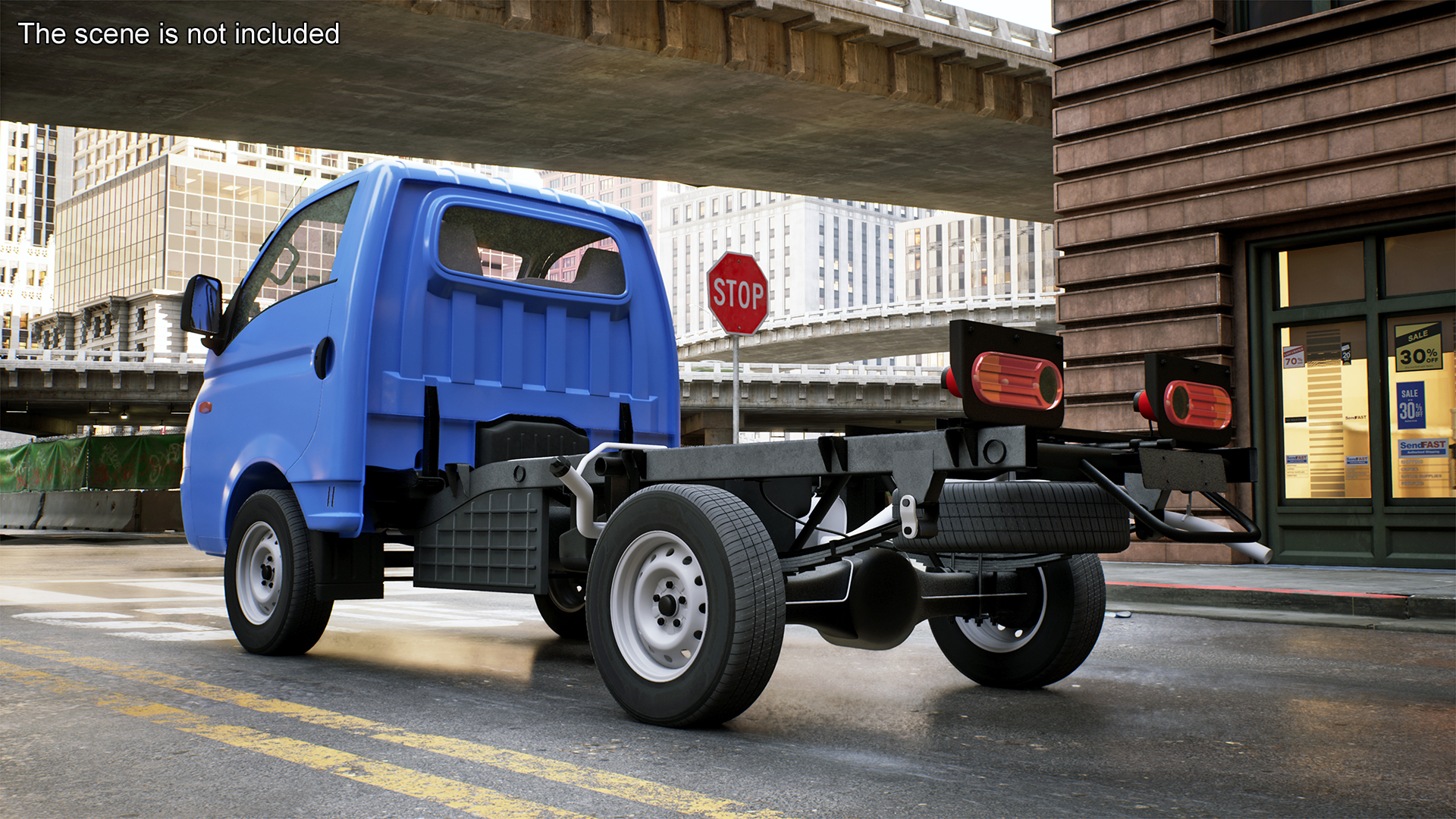 3D model Mini Truck Bare Chassis Blue Rigged