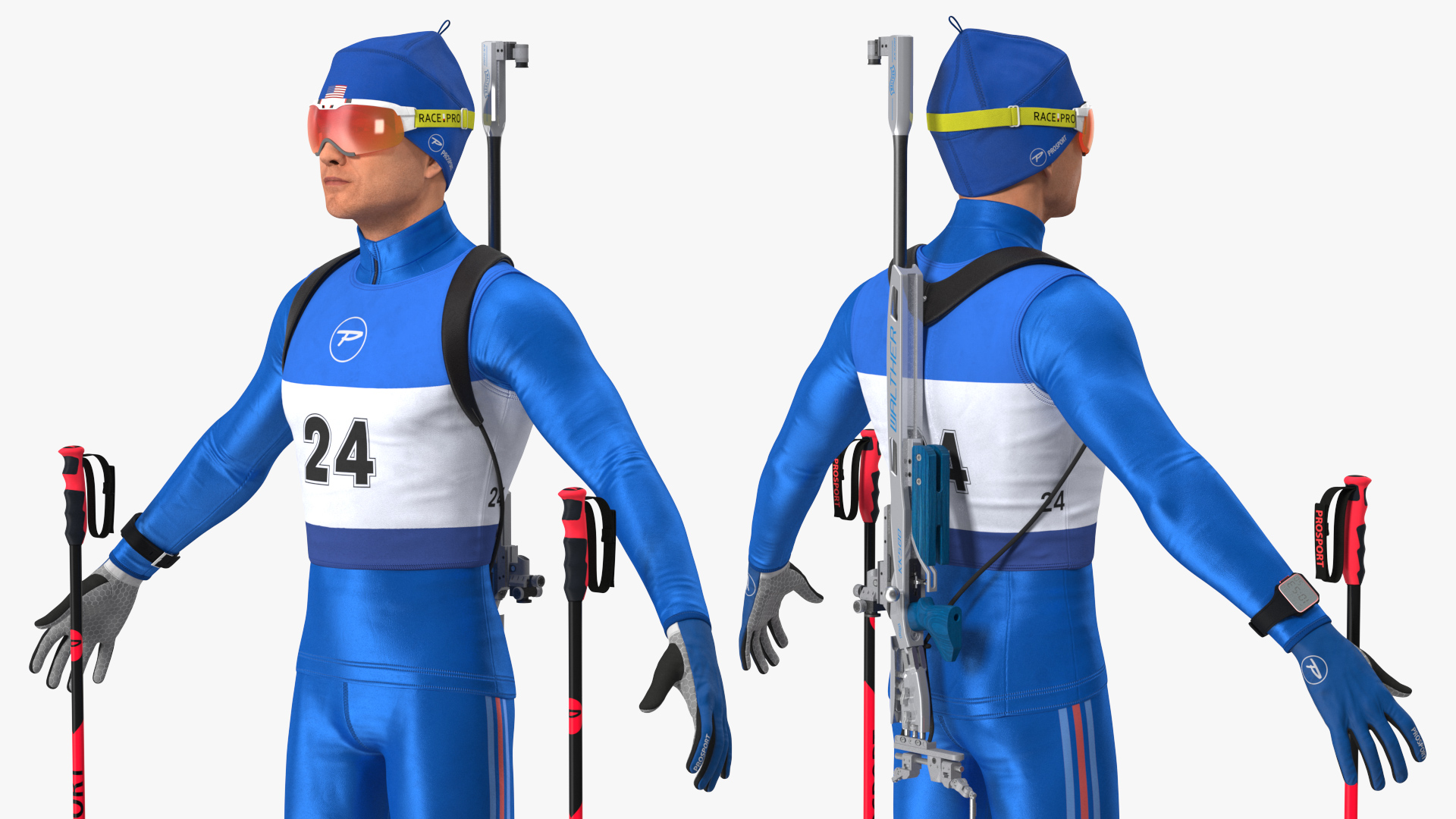 3D Biathlete Fully Equipped USA Team Neutral Pose