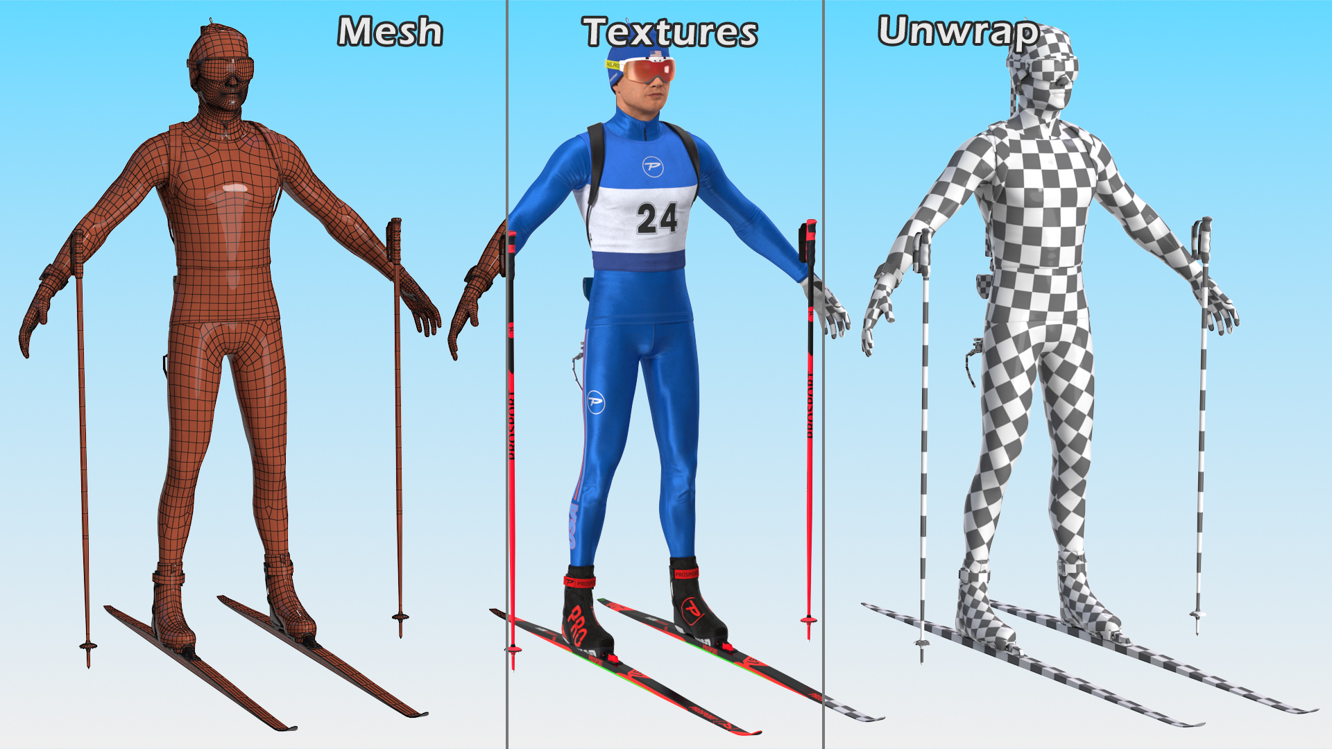 3D Biathlete Fully Equipped USA Team Neutral Pose