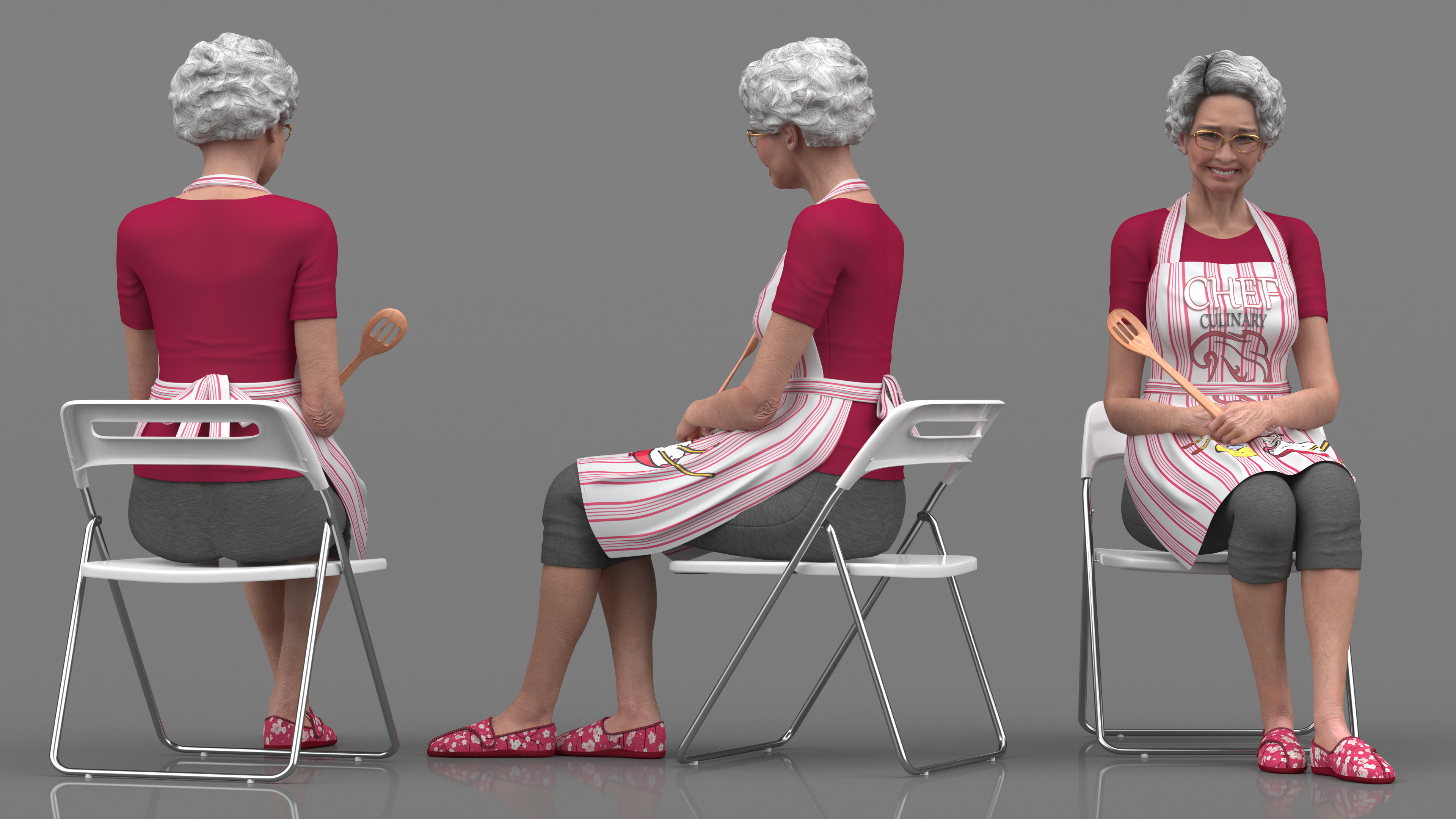 3D Cook Style Asian Old Lady Sitting model