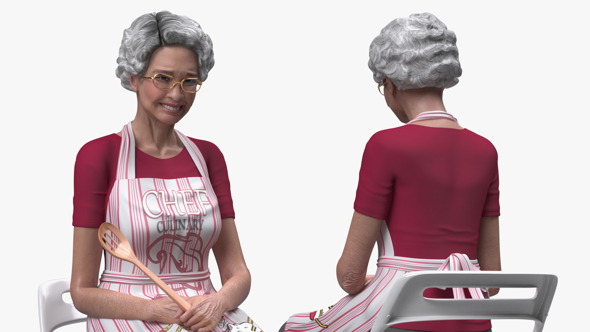 3D Cook Style Asian Old Lady Sitting model