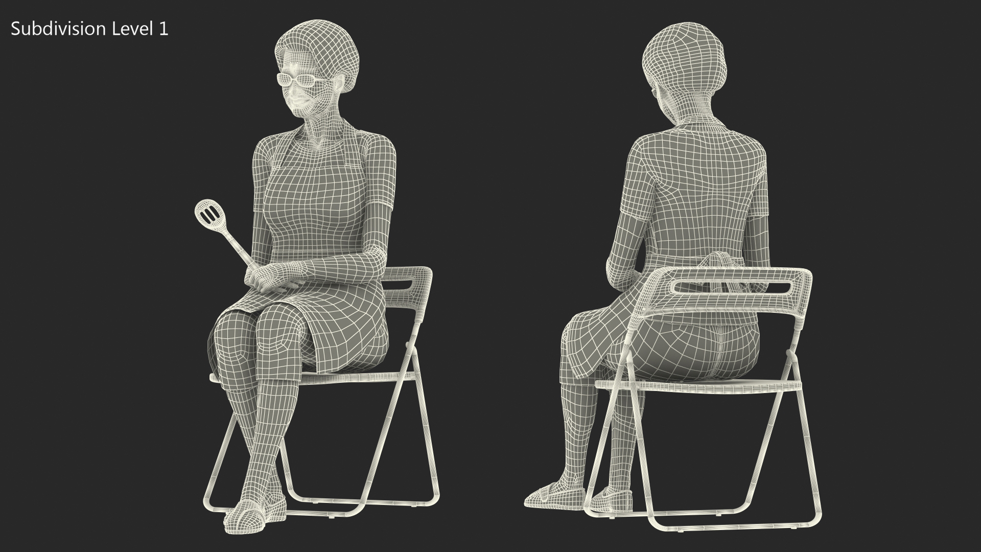 3D Cook Style Asian Old Lady Sitting model