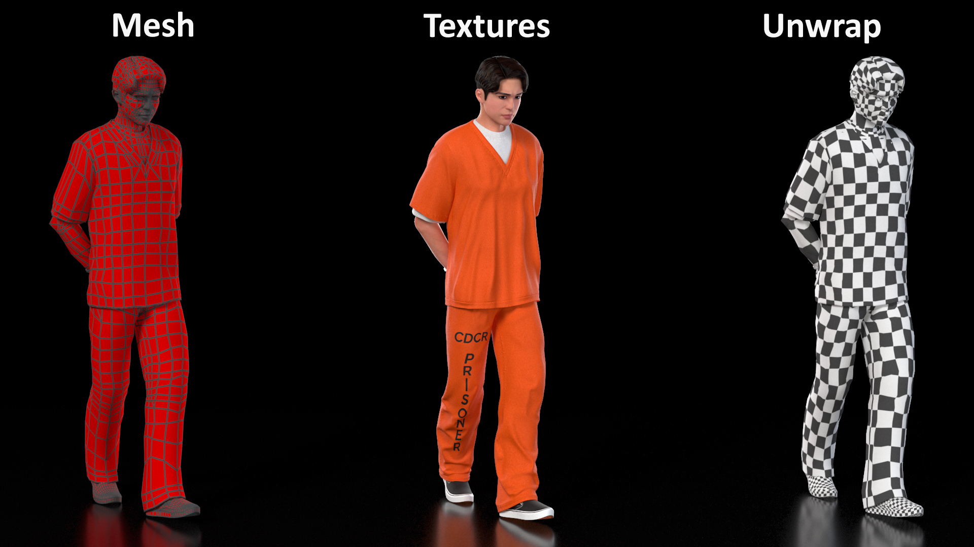 Asian Male Prisoner in Handcuffs 3D