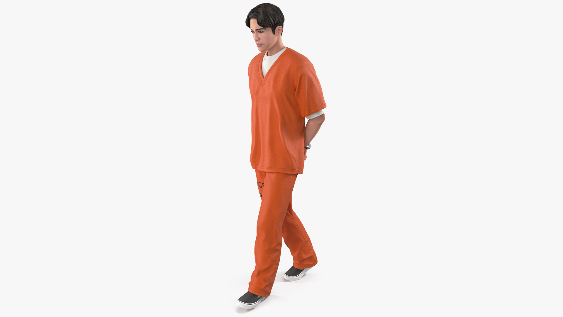 Asian Male Prisoner in Handcuffs 3D