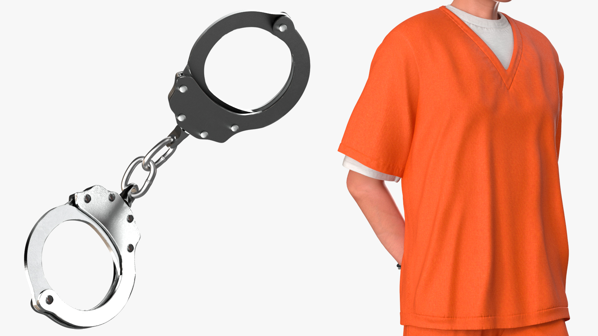 Asian Male Prisoner in Handcuffs 3D