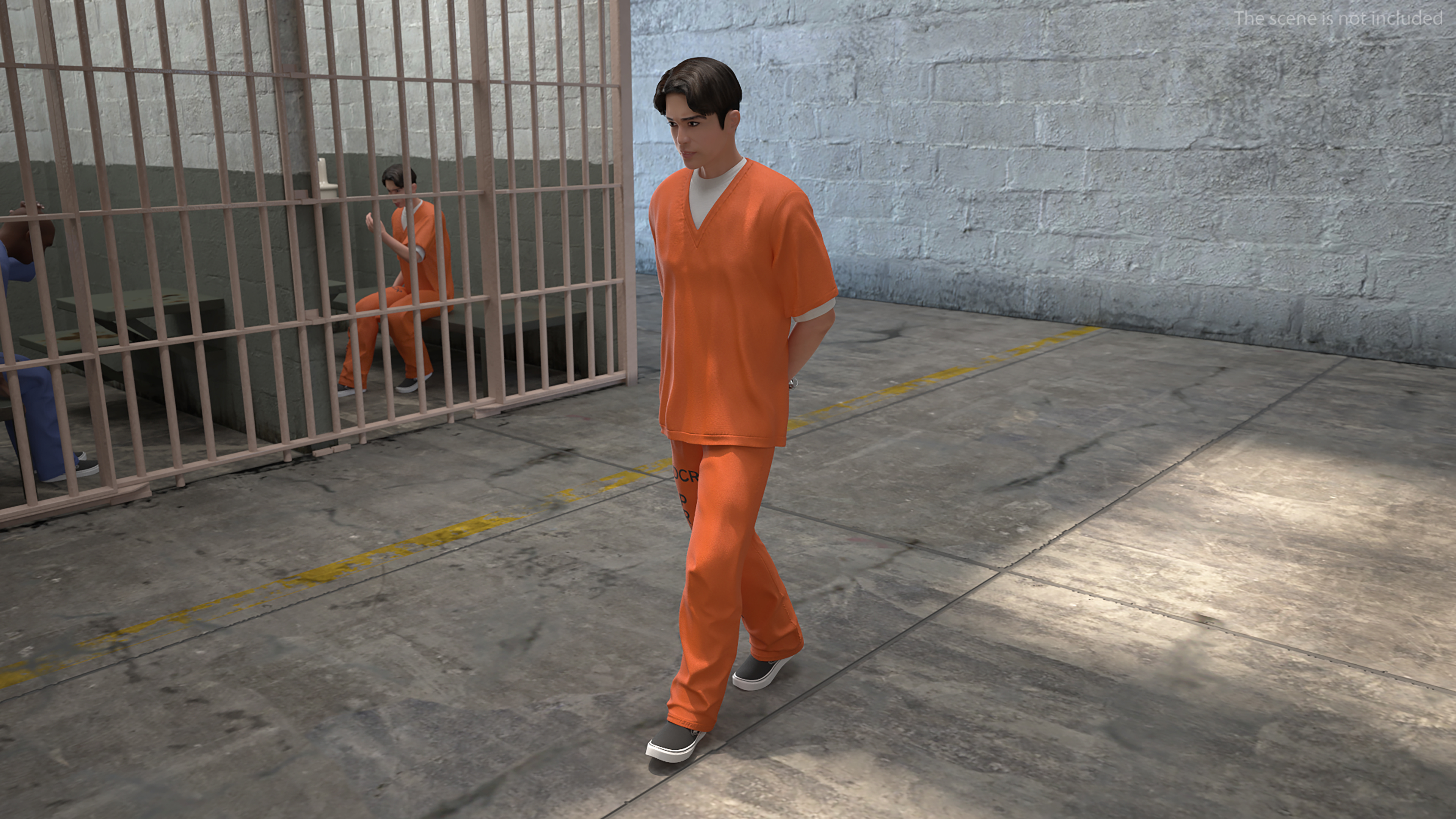 Asian Male Prisoner in Handcuffs 3D