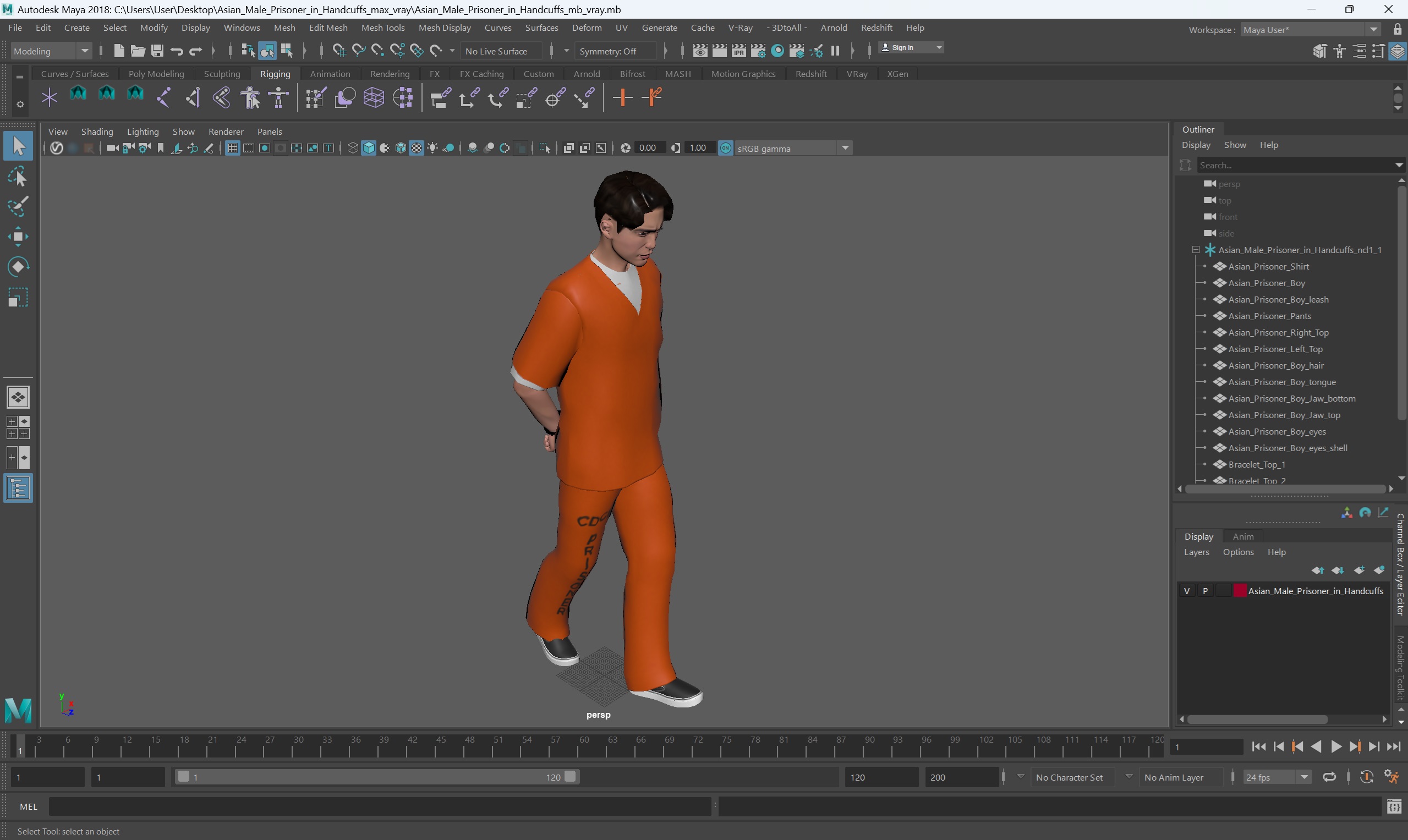 Asian Male Prisoner in Handcuffs 3D