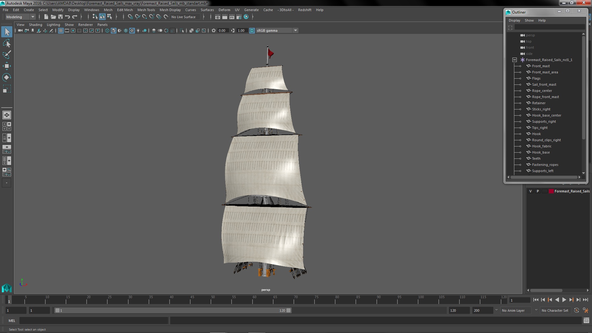 3D Foremast Raised Sails