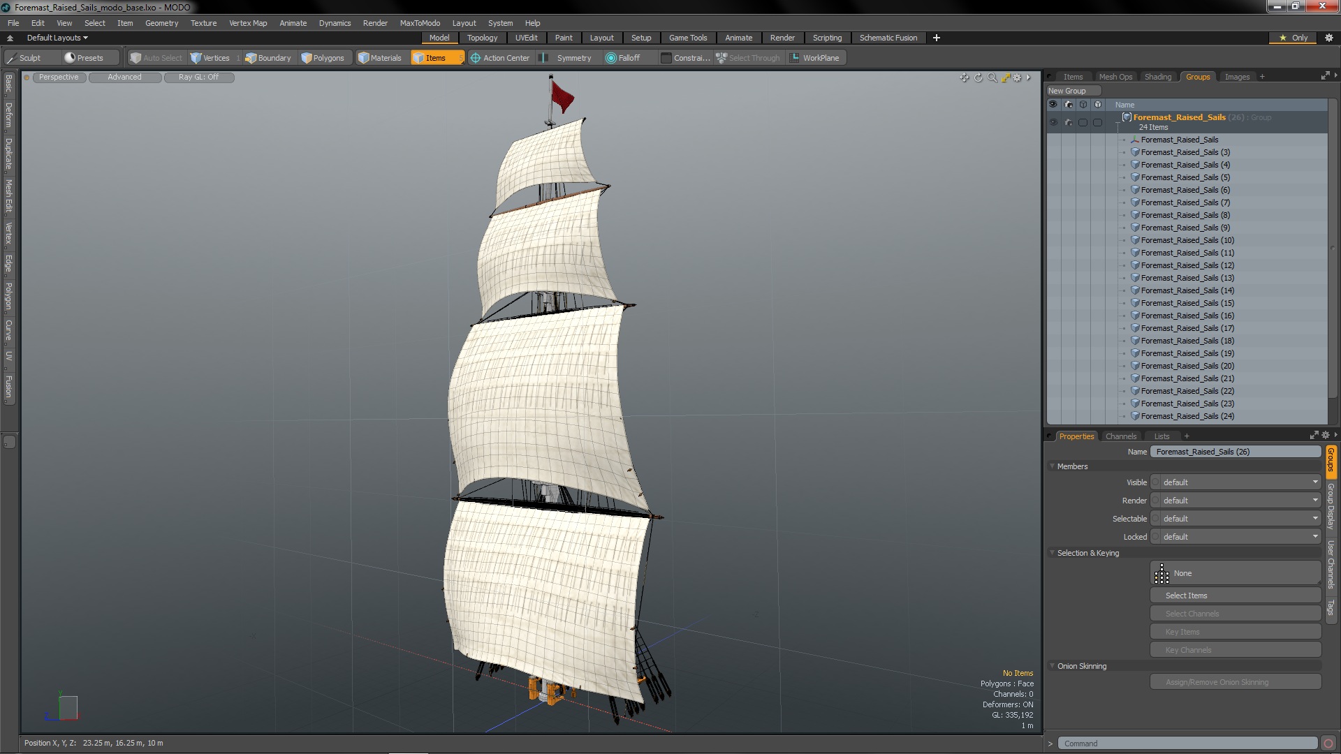 3D Foremast Raised Sails