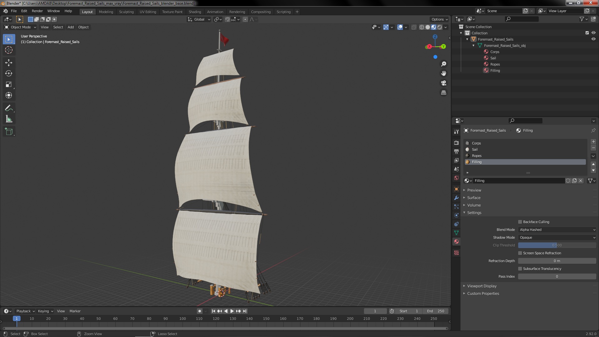 3D Foremast Raised Sails